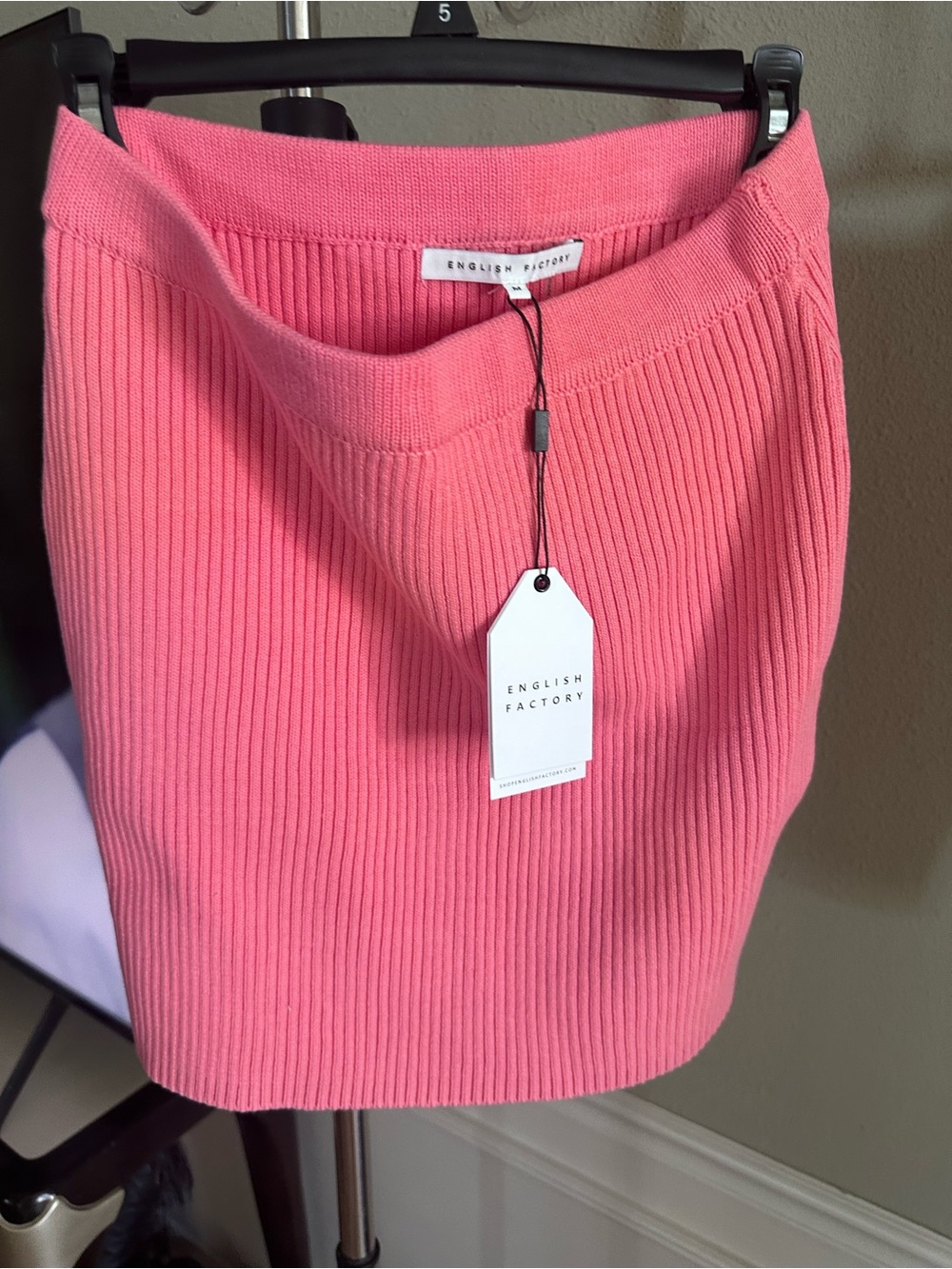 English Factory Coral Pink Ribbed Pencil Skirt